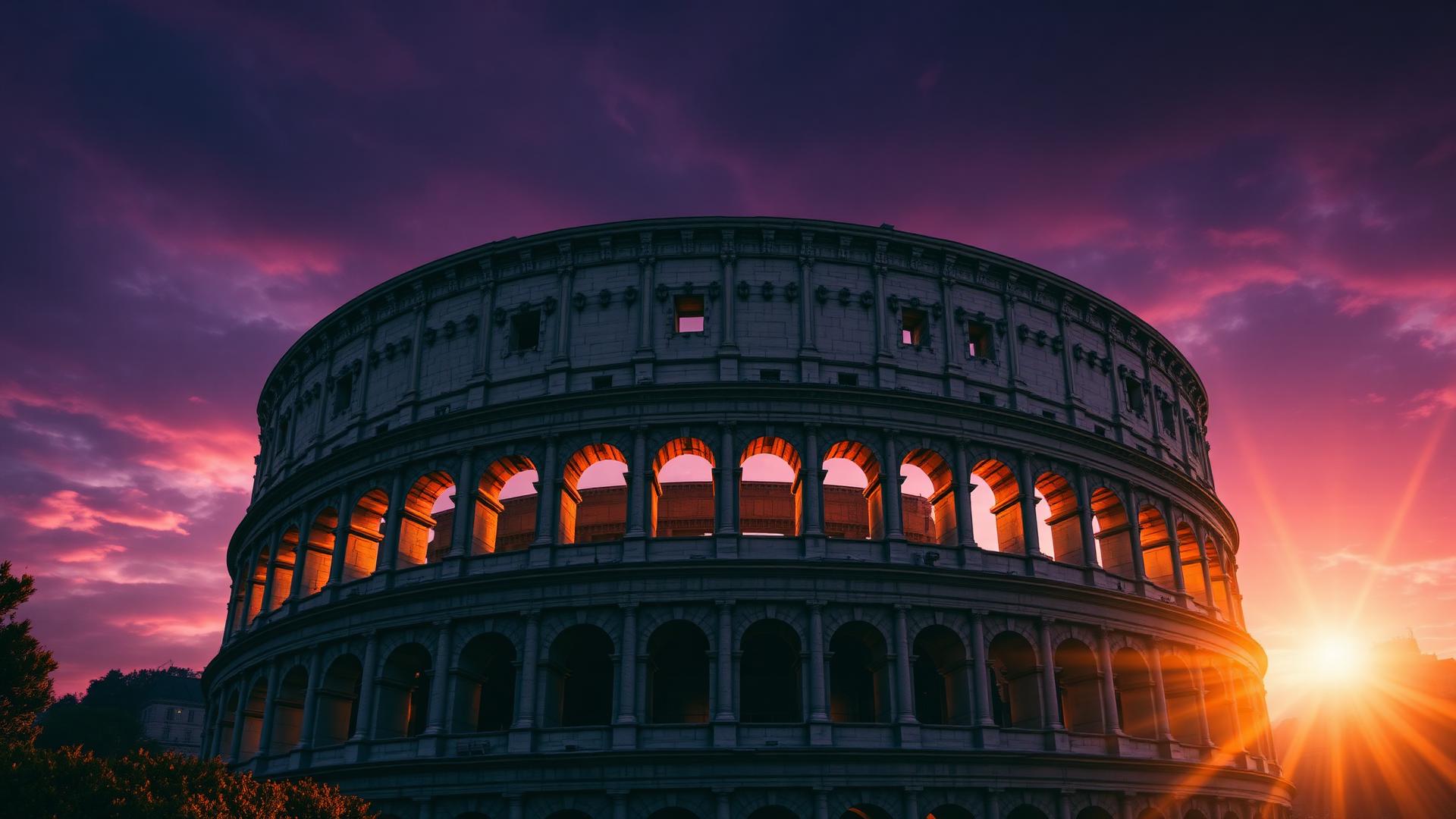 Ancient Rome's Colosseum at golden hour
